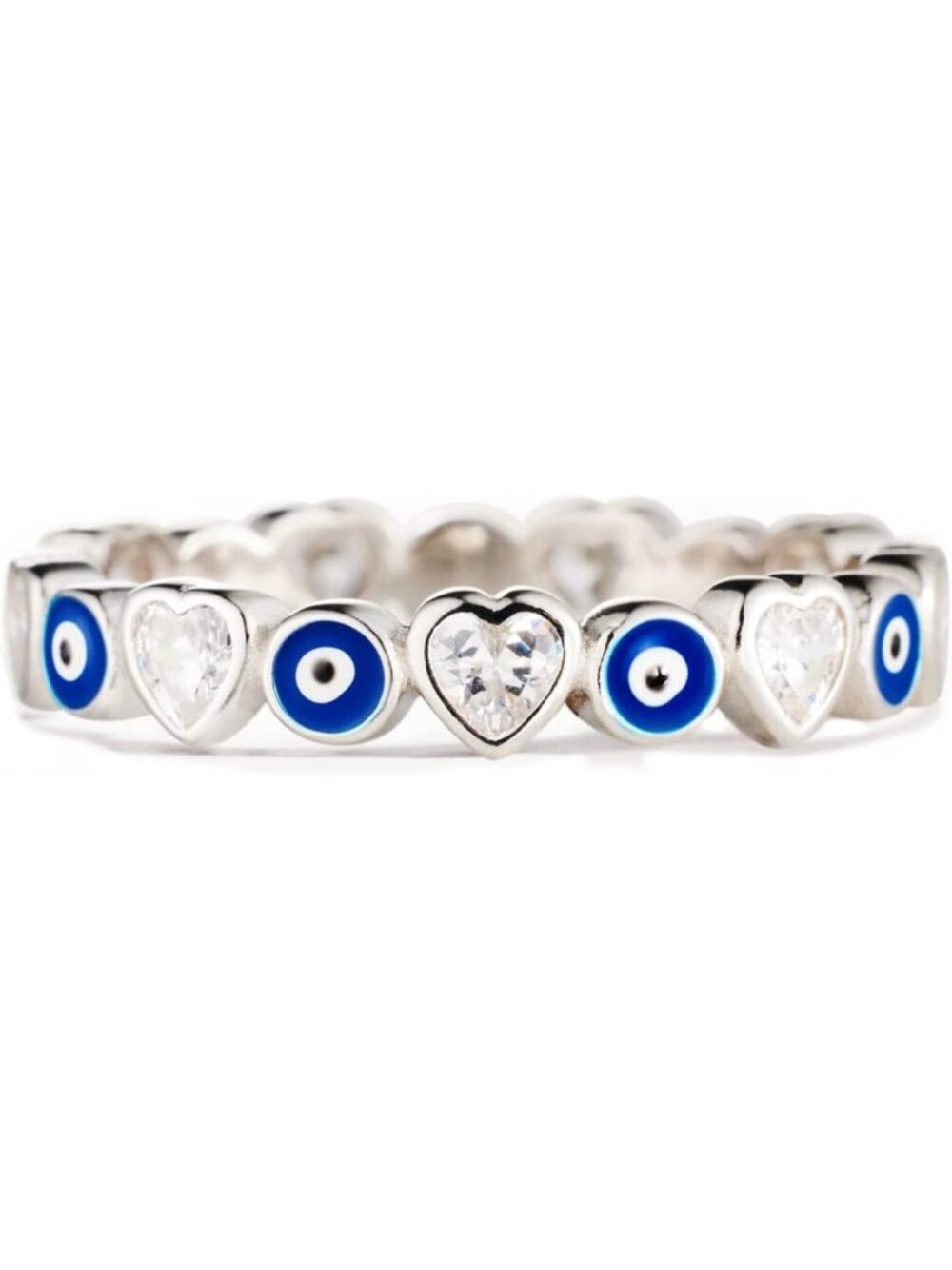 925 Sterling Silver Evil Eye Ring - Blue Enamel Nazar & Heart Band Jewelry for